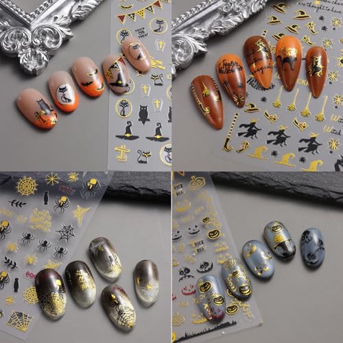 8-Sheet Halloween Nail Stickers Self-Adhesive Spider Web Decals