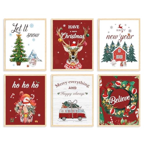 Dazzlewall 6-Piece Red Christmas Canvas Wall Art Set - 8x10 Unframed