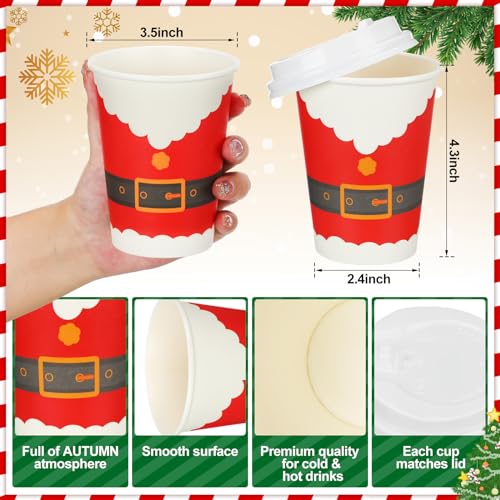 12 oz Christmas Coffee Cups - 100 Disposable Snowman Santa Belt Holiday Paper Cups