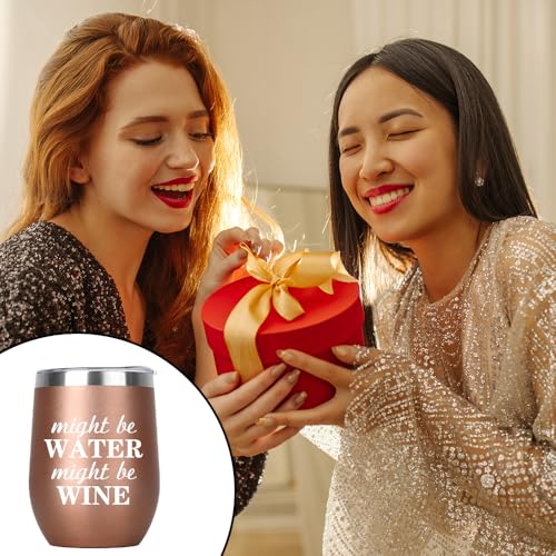 12oz Rose Gold Wine Tumbler with Lid - Birthday, Graduation, Gift for Women & Men - Variation of Might Be