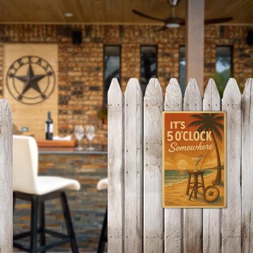 It's 5 O'Clock Somewhere Metal Sign - Tiki Bar & Home Decor, Outdoor Waterproof Wall Art