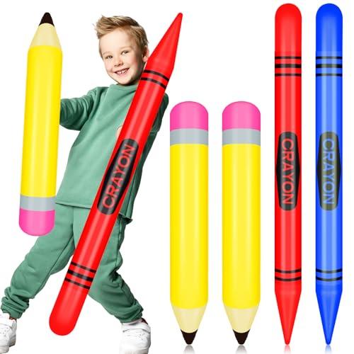 6Pcs Back to School Balloon Set, Yellow Pencil & Big Crayon Party Decor