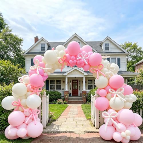100pcs 12-Inch Pink and White Balloons Set with Ribbon for Party Decor