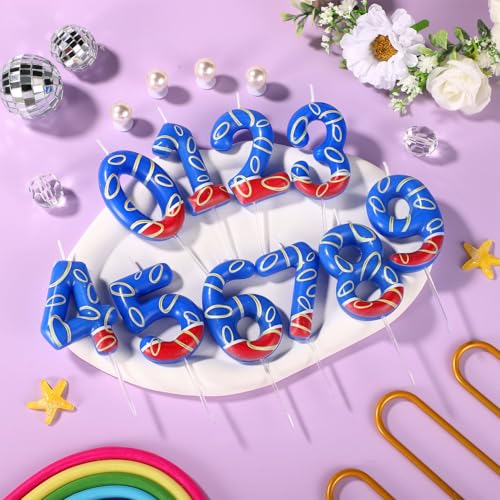 Blue Number 6 Birthday Candle with Gold Ring Print