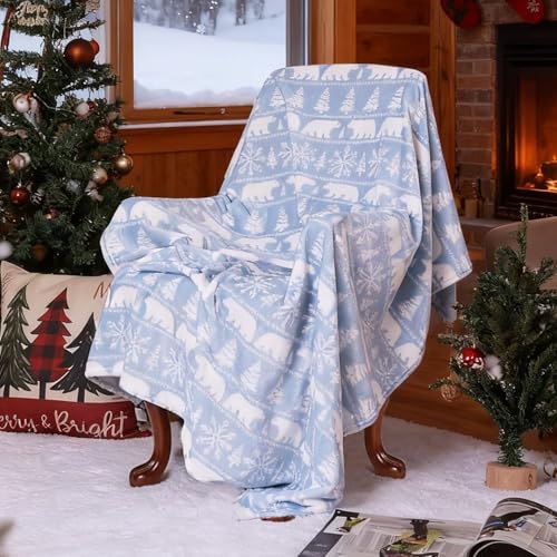 ROC PARTY Polar Bear Christmas Throw Blanket, Soft Fleece 50" x 60"