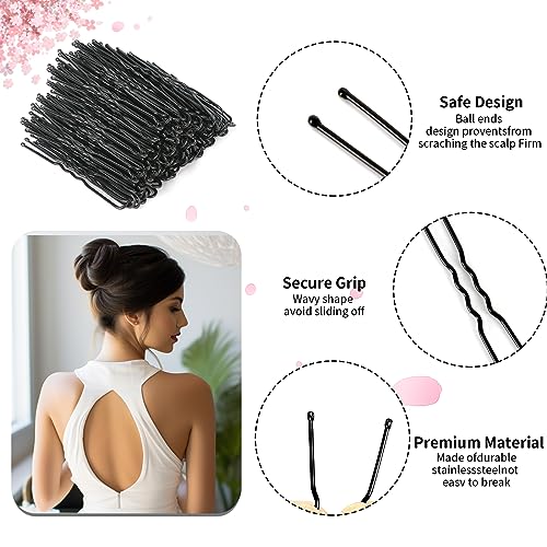 DySaLic 100PCS U Shaped Hair Pins 2.4 Inch Black Bun Pins with Storage Box