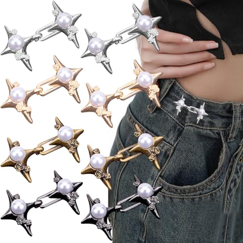 8 PCS Adjustable Jeans Waist Tighteners - No Sew Clip Buttons