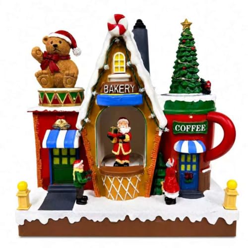 Lighted Christmas Village House with Rotating Santa & Tree - Festive Holiday Decor - Variation of Rotating Santa & Christmas Tree Feature