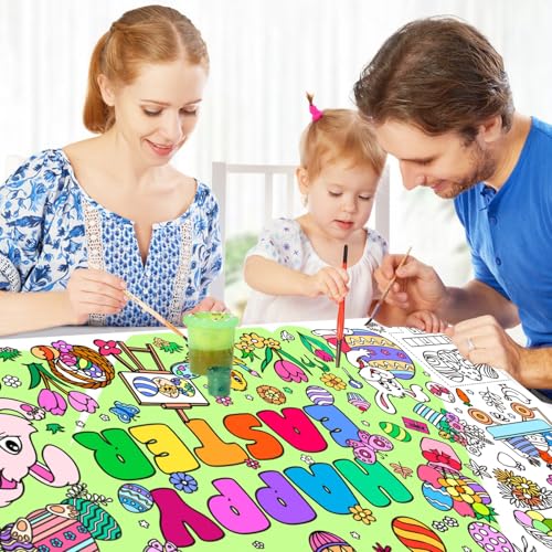 Easter Coloring Poster Tablecloth - Large 30 x 72 Inch for Kids