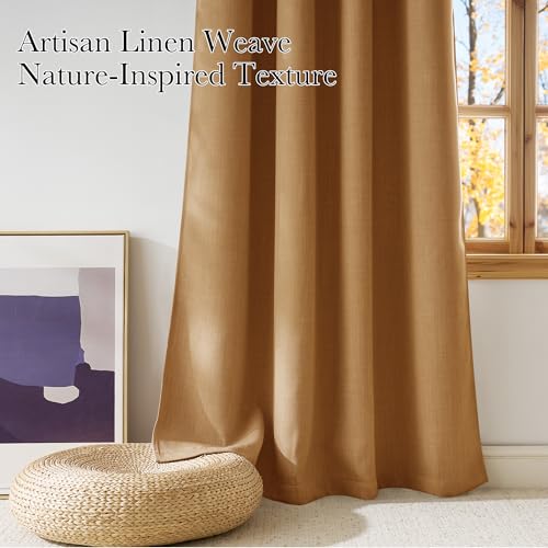 NICETOWN 63-Inch Faux Linen Blackout Curtains - Grommet Top, 2 Panels