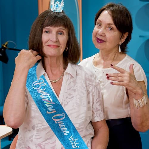 Birthday Queen Sash and Rhinestone Tiara Crown Set for Women