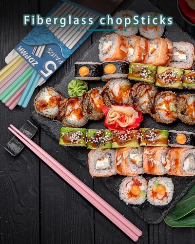 Reusable Fiberglass Chopsticks Set - 5 Pairs, Non-Slip, Dishwasher Safe