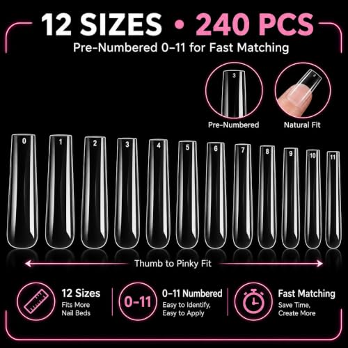 Extra Long Square Soft Gel Nail Tips 240Pcs Clear Acrylic Extensions