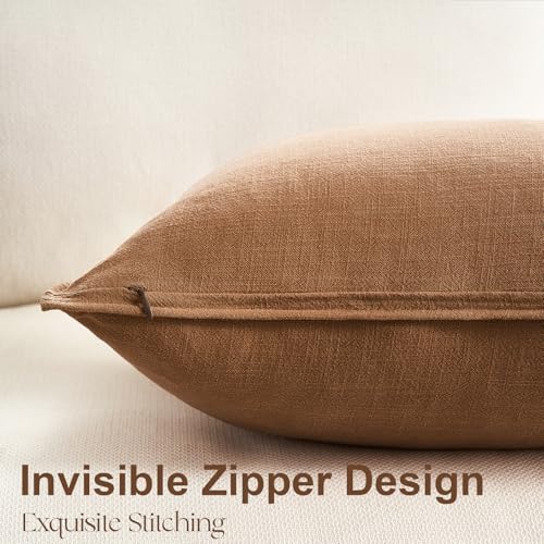 Pack of 4 Linen Lumbar Pillow Covers - 12x20 Inch Farmhouse Style
