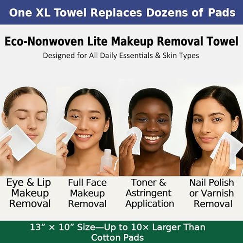 Eco-Nonwoven Disposable Face Towels, XL Lint-Free Cleansing Wipes, 50 Ct