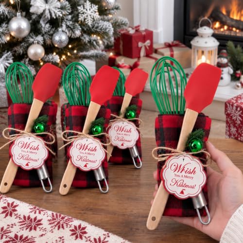 Christmas Spatula Baking Gift Set - Plaid Wood Handles, 18 Pieces