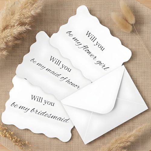 Bridesmaid Proposal Cards Set with Envelopes - White Wave Cut