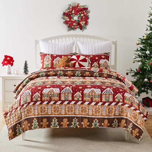 Gingerbread Lane Holiday Reversible Quilt Set - Full/Queen, Red