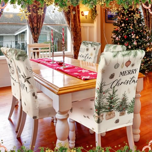 Ganeen Christmas Chair Cover Set - Pine Cone Style, Stretch Seat Slipcovers