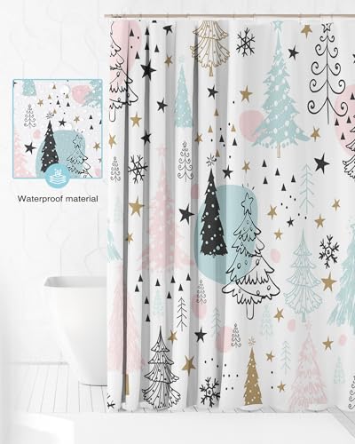 Lindameler Christmas Shower Curtain - Pink Pine Tree Design, 72x72 Waterproof