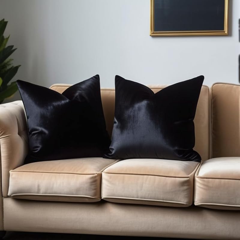 Black Velvet Pillow Covers 18x18 (Set of 2) - Soft Cushion Covers