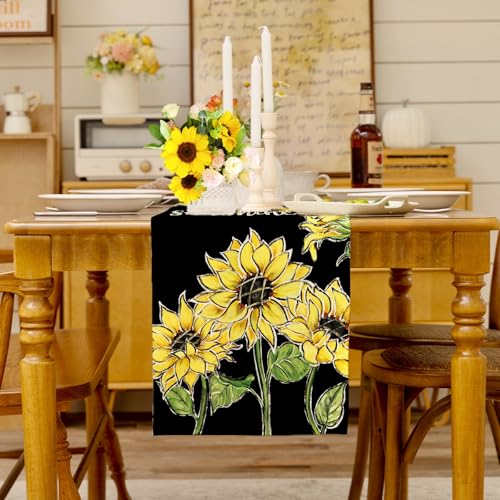 Farmhouse Sunflower Table Runner - 13x72 Inch Burlap Decor