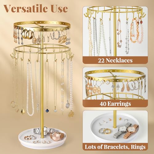 LANDNEOO 360° Rotating Jewelry Organizer - 3-Tier Holder for 80 Pcs