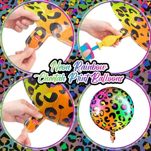 BBTO 18 Inch Multicolor Neon Rainbow Leopard Balloons - 6 Pcs