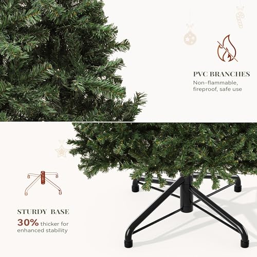 7.5ft Pre-Lit Artificial Christmas Tree with Remote, Hinged Branches, Green - Variation of Green / 7ft 6in