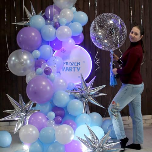 Frozen Theme Balloon Set - 60 Pcs Purple, Blue & Silver Confetti