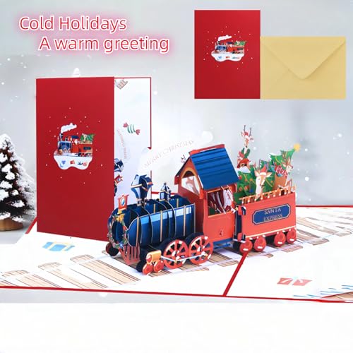 3D Pop-Up Christmas Cards with Envelopes - Train Design