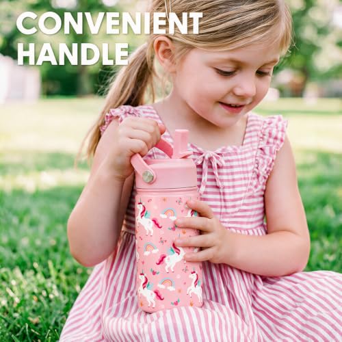 Kids Water Bottle 12oz Stainless Steel with Straw Lid - Mermaid & Unicorn Variation
