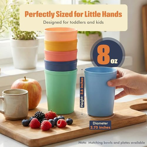 Bright 6 Pack Kids Reusable 8oz Plastic Cups - Unbreakable, Toddler Friendly