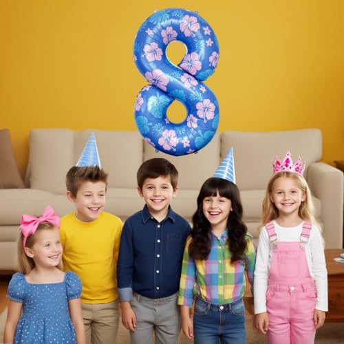 40 Inch Number 8 Balloon Set - Blue Pink Tropical Party Decor