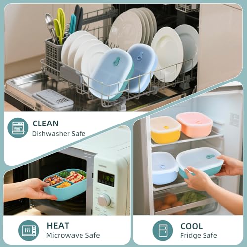 Leakproof Bento Box - 1 Pack Silicone Lunch Container with 3 Compartments