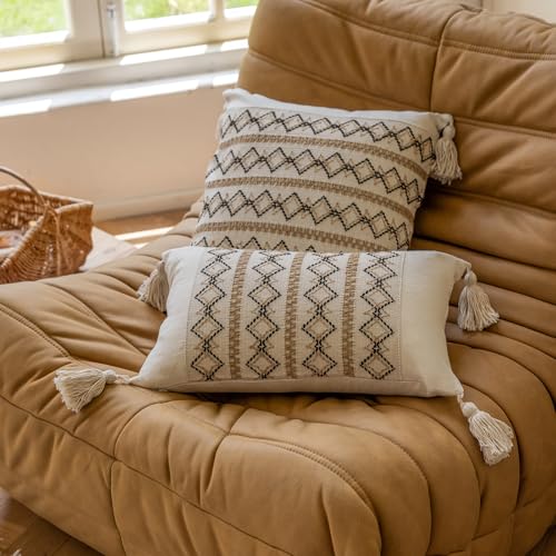 vctops Boho Cotton Linen Lumbar Pillow Cover 12x20 Inch with Tassels