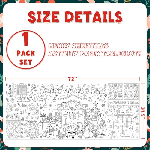 Merry Christmas Giant Coloring Tablecloth for Kids 31.5x72"