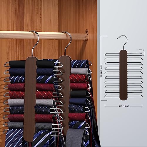 Uinicor 20-Hook Wooden Tie Hanger - 360° Rotating Tie Organizer, Walnut
