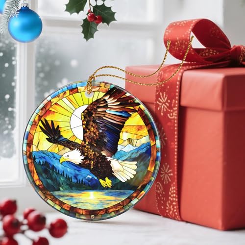 Ceramic Bald Eagle Christmas Ornament - 2.8in Holiday Tree Decor - Variation of Bald Eagle