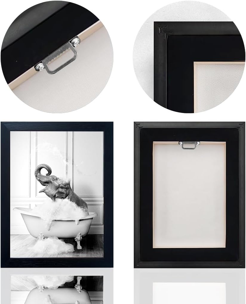 Regine Switzerland Elephant in Bathtub Canvas Print - Funny Black & White Bathroom Wall Art