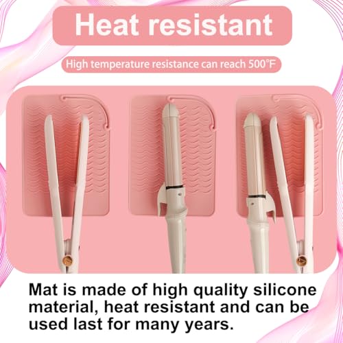 UORNERI Heat Resistant Silicone Mat for Flat Iron & Curling Iron, Pink