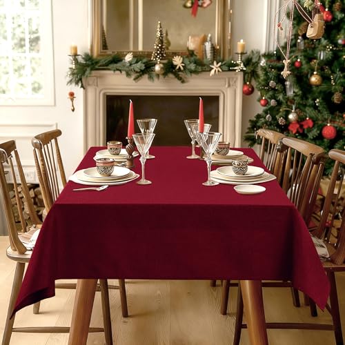 Hiasan Faux Linen Square Tablecloth 54 x 54 Inch Red for Holiday & Party
