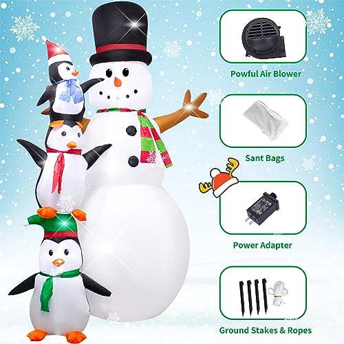 8 Foot Christmas Inflatable Snowman Penguin Decoration with LED Lights - White