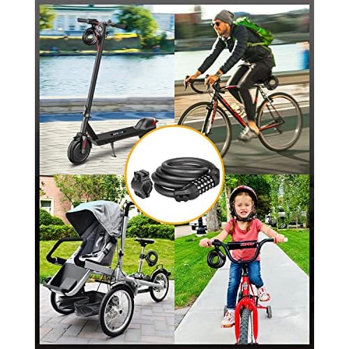 5-Dial Resettable Bicycle Lock - 4FT/1.2M Anti-Cut Cable Lock with Combination Code | Lightweight Security Chain for Mountain Bikes, E-Bikes, Scooters