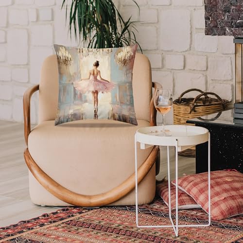 Dibor Pink Ballet Throw Pillow Cover 18x18, Dancer6 Flannelette Cushion Case