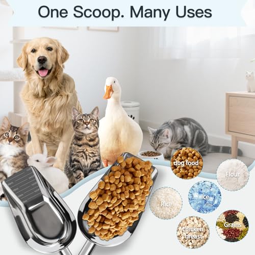 SSyang 1-Cup Pet Food Scoop, Stainless Steel Measuring Scoop for Dogs & Cats