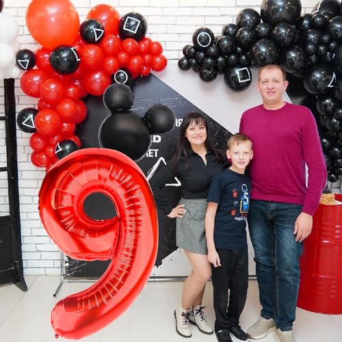 40 Inch Red Number 9 Balloon with Mini Mouse Head for Birthday Decor