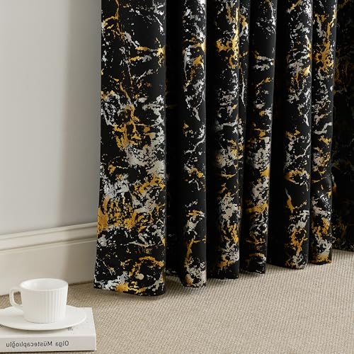 NICETOWN Silver and Gold Marble Patterned Curtains 100% Blackout Christmas Decor for Living Room Bedroom 84 Inches Long 2 Panels Thermal Insulated Noise Reducing Grommet Modern Window Treatments, 52"W