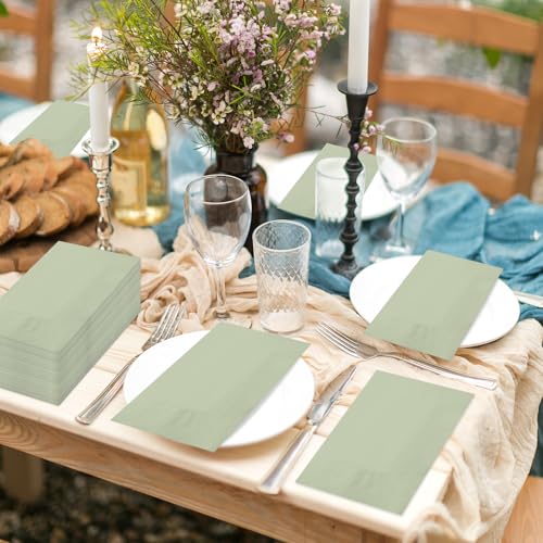 50 Pcs Sage Green Disposable Paper Napkins for Parties
