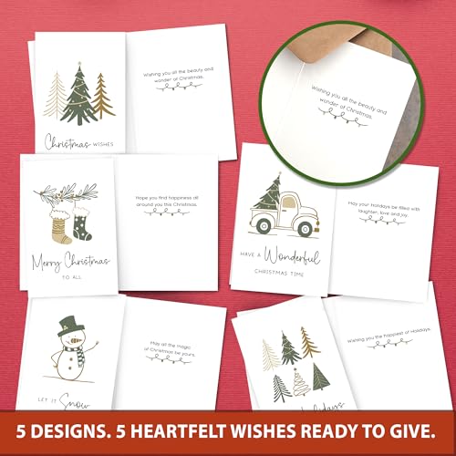 Minimal Christmas Cards with Envelopes and Stickers - 30 Pack